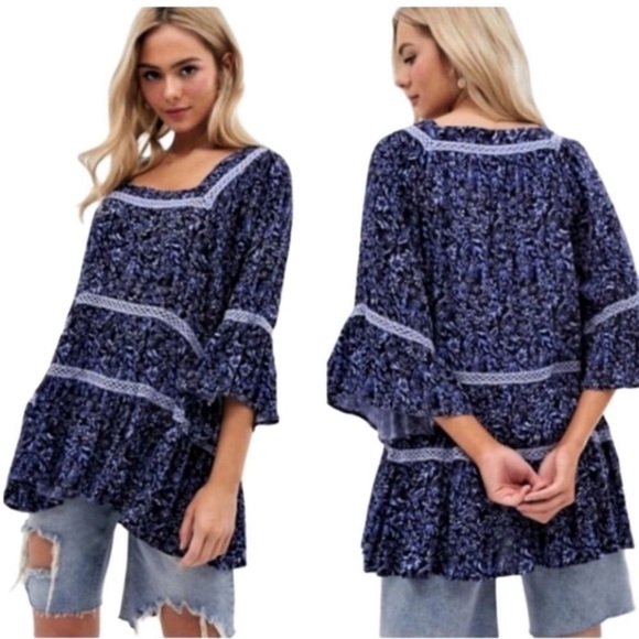 Free People Talk About it Tunic Midnight Blue Small - Picture 1 of 9